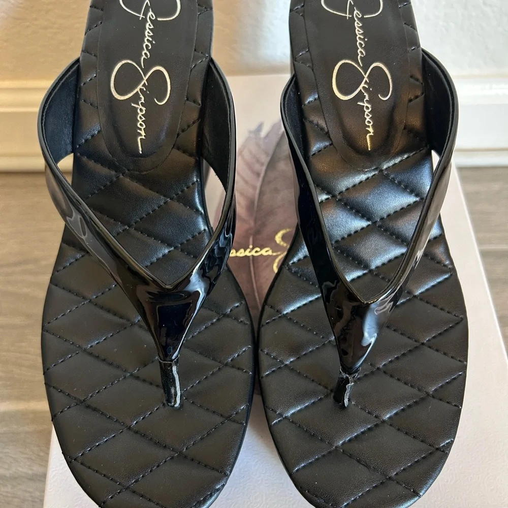 Jessica Simpson Sitaniya Black Wedge Flip Flops